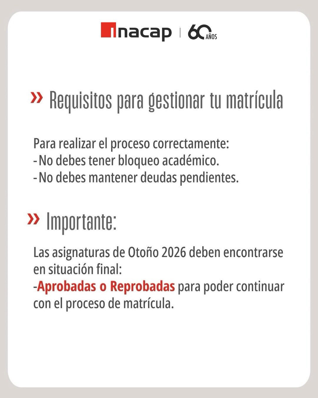 Paso 8 del proceso de matrícula